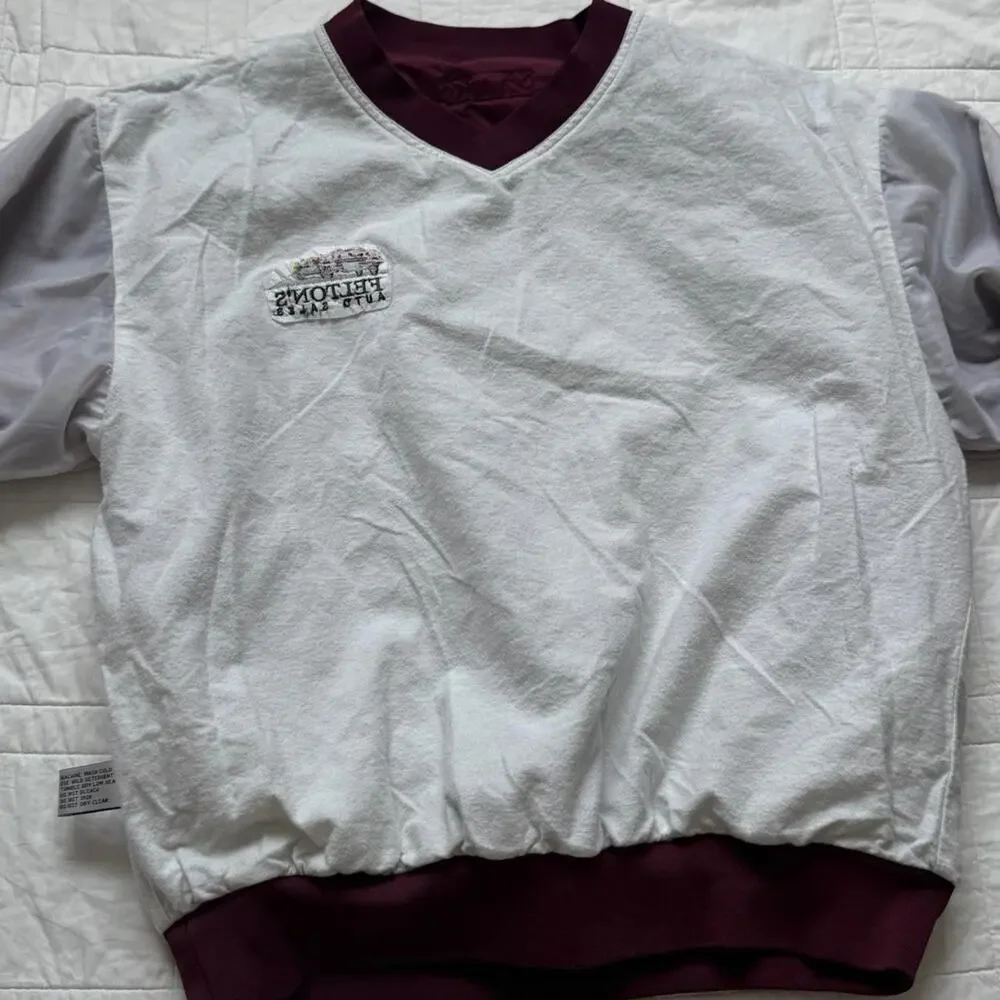 Vintage burgundy v neck pullover windbreaker feltons auto sales mens sz med cars